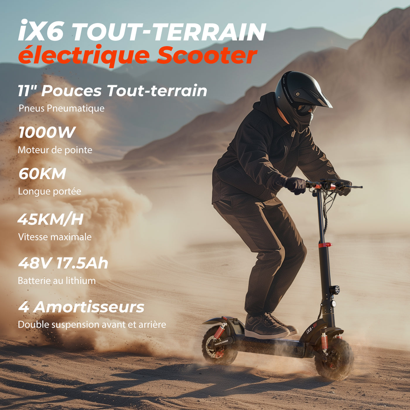 iScooter Trottinette électrique Tout Terrain iX6 1000W avec carte NFC